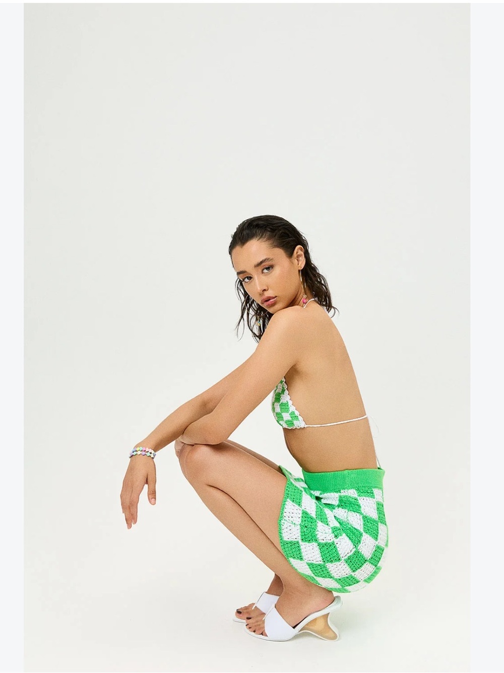 Frankie's Bikinis Jasper Jade and White Crochet Mini Skirt